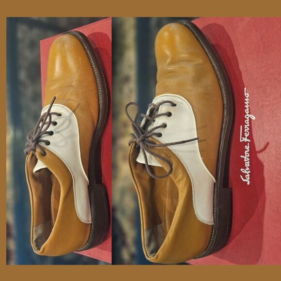 Brown & Off White Salvatore Ferragamo Golf Shoes 10 D main image 5